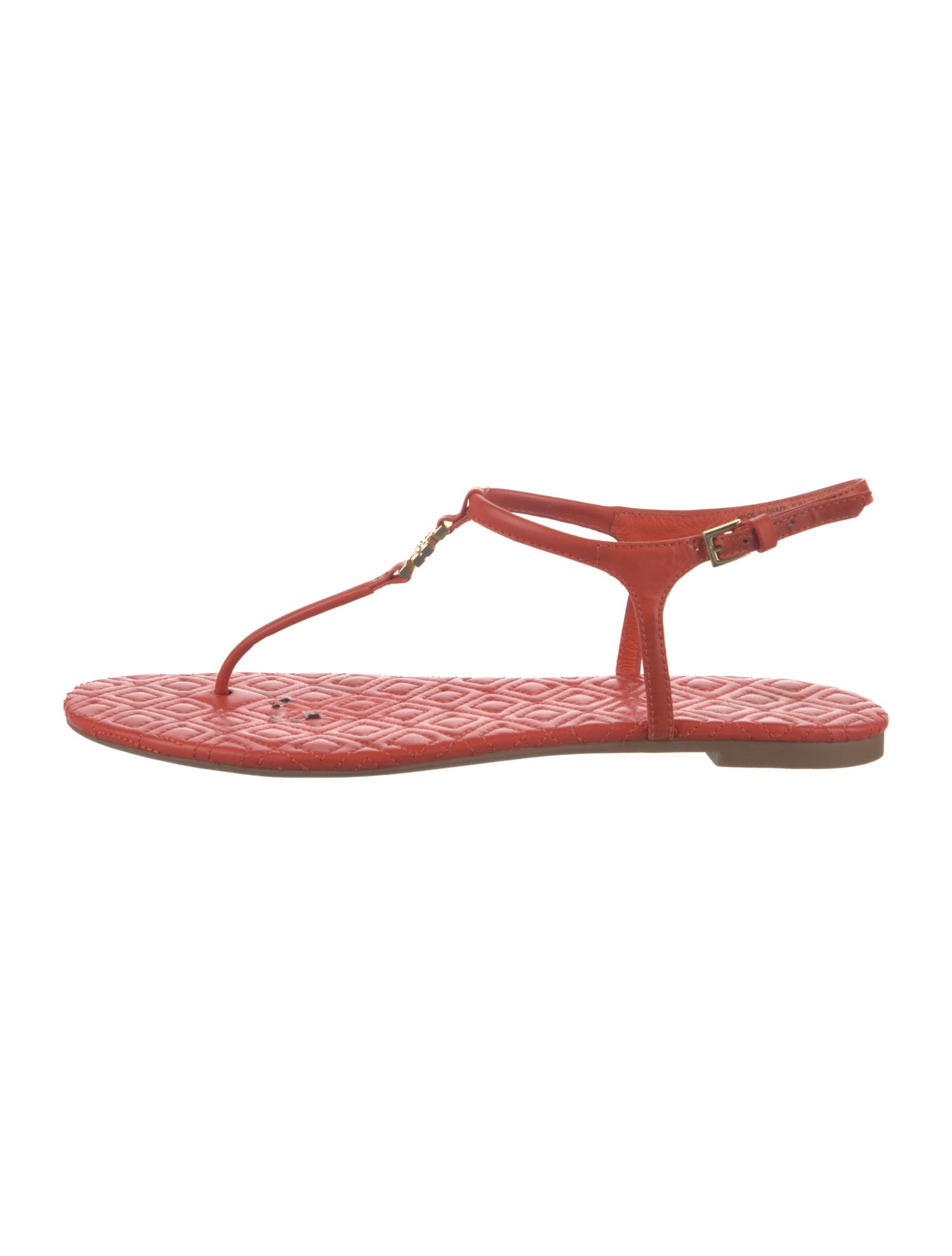 Tory Burch Quilted Pattern Leather T-Strap Sandals