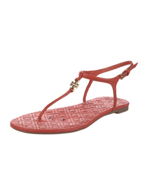 Tory Burch Quilted Pattern Leather T-Strap Sandals