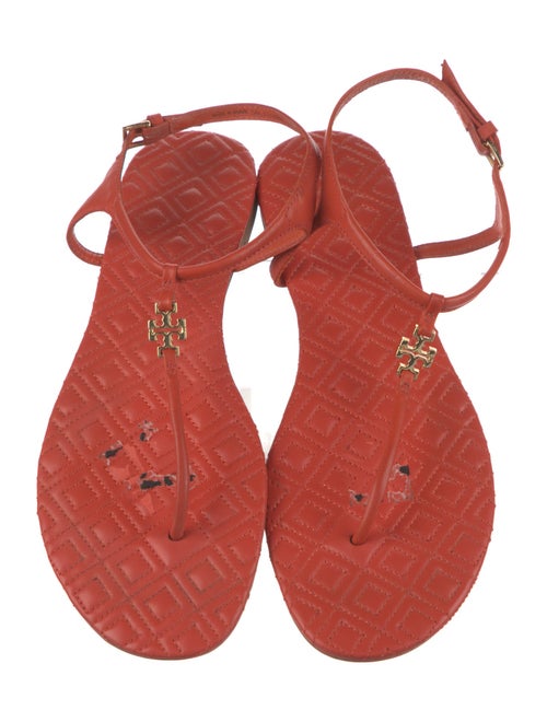 Tory Burch Quilted Pattern Leather T-Strap Sandals
