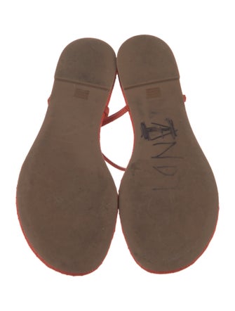 Tory Burch Quilted Pattern Leather T-Strap Sandals