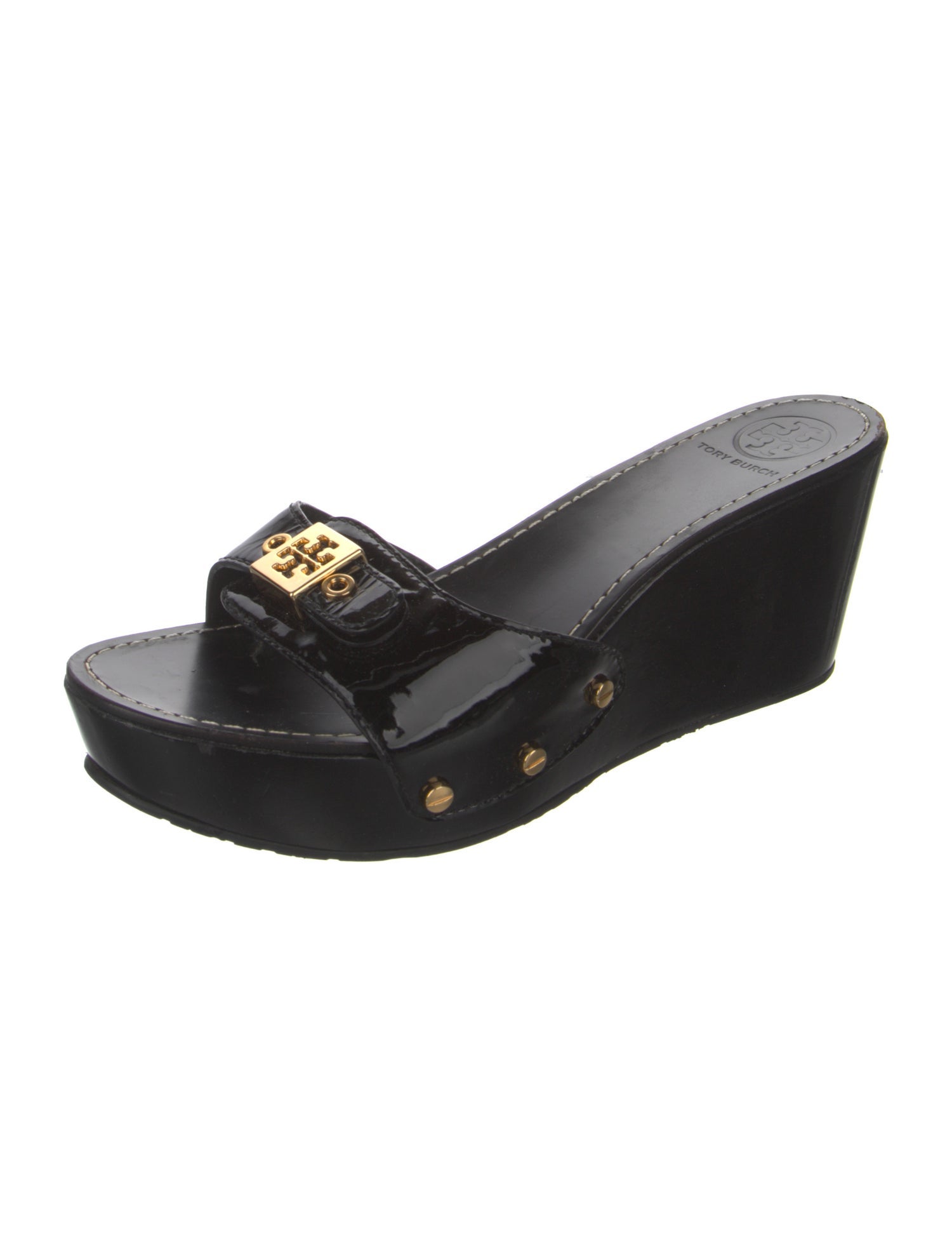 Tory Burch Patent Leather Studded Accents Slides
