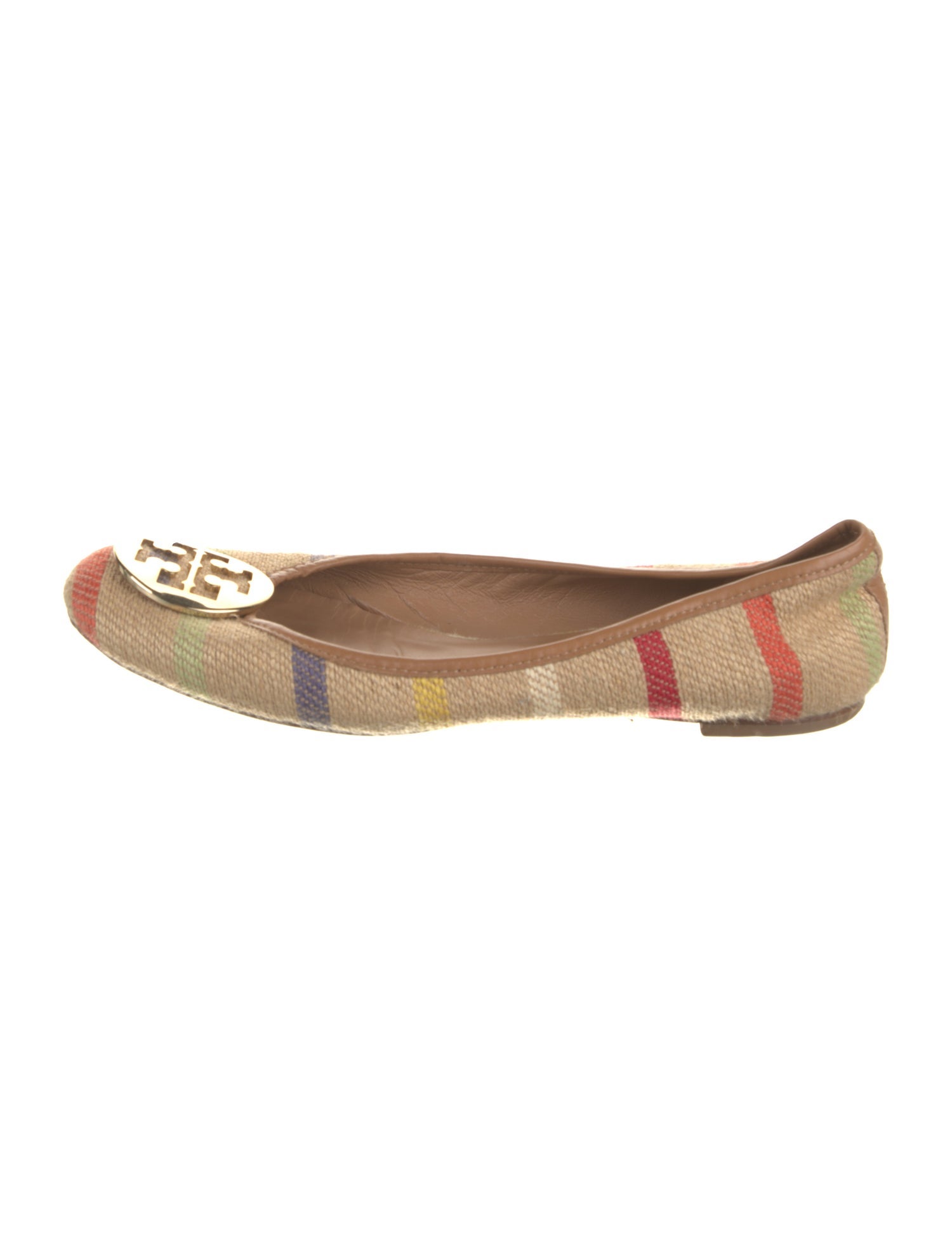 Tory Burch Striped Leather Trim Embellishment Ballet Flats