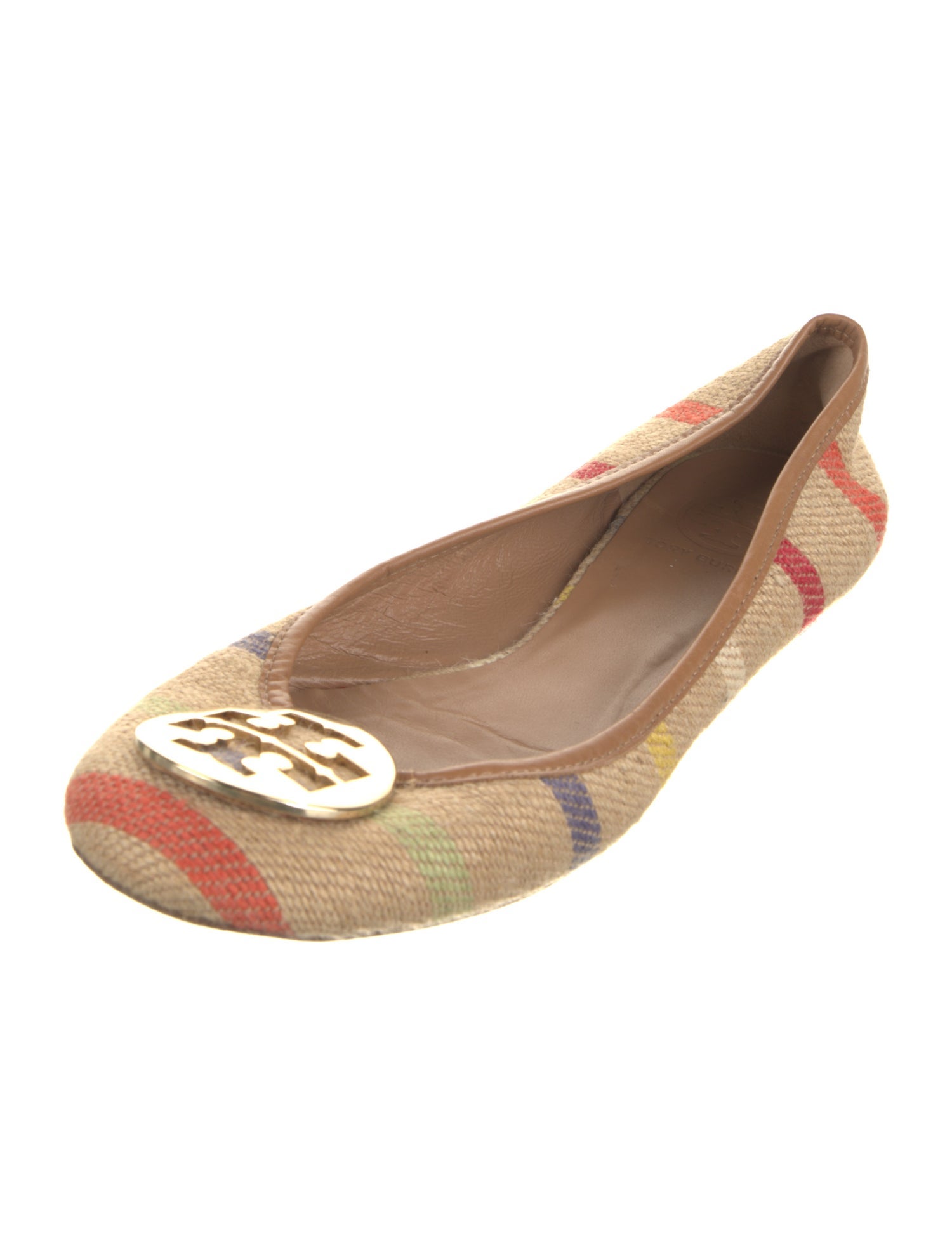 Tory Burch Striped Leather Trim Embellishment Ballet Flats