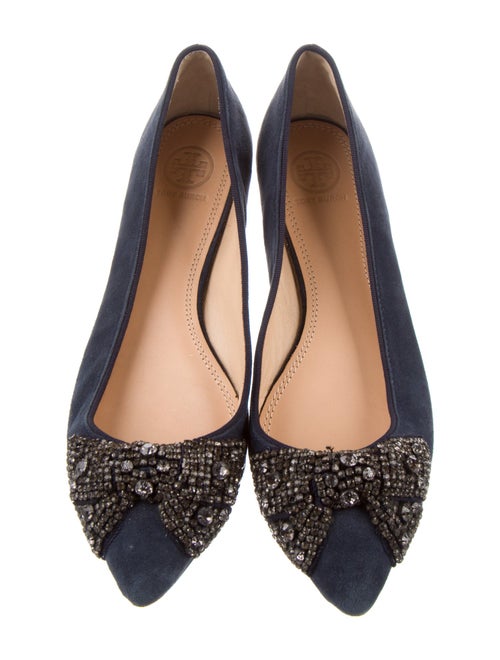 Tory Burch Suede Crystal Embellishments Ballet Flats