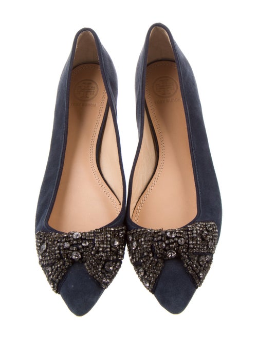 Tory Burch Suede Crystal Embellishments Ballet Flats