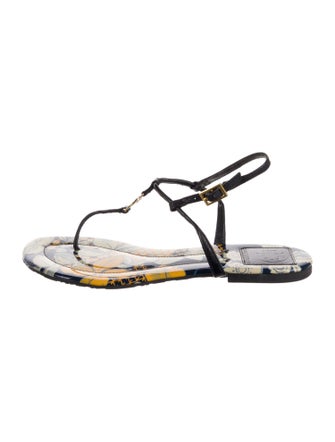 Tory Burch Patent Leather Printed T-Strap Sandals