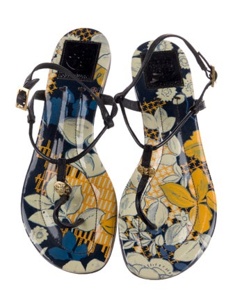 Tory Burch Patent Leather Printed T-Strap Sandals