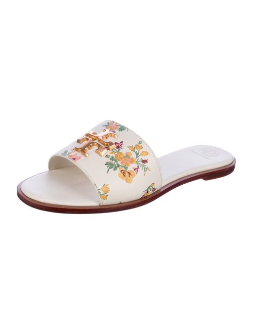 Tory Burch Leather Floral Print Slides