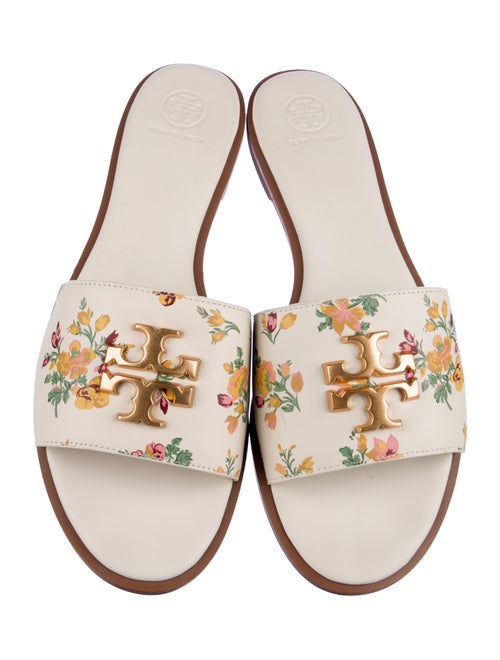 Tory Burch Leather Floral Print Slides