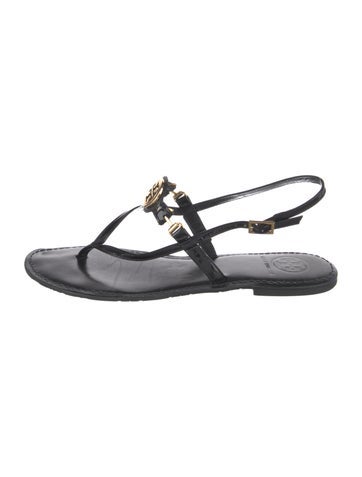 Tory Burch Sandals Signature Logo Leather T-Strap US 8.5 |