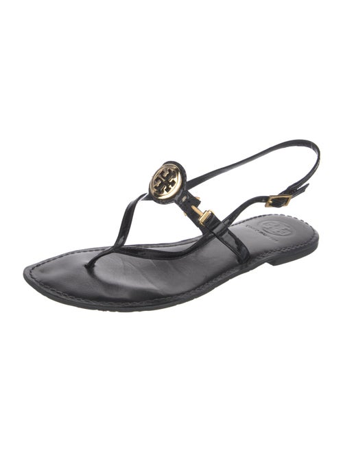 Tory Burch Signature Logo Leather T-Strap Sandals