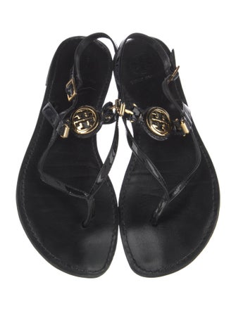 Tory Burch Signature Logo Leather T-Strap Sandals