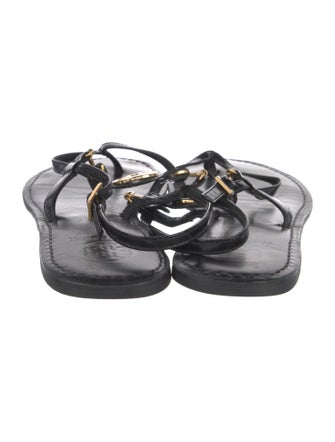 Tory Burch Signature Logo Leather T-Strap Sandals