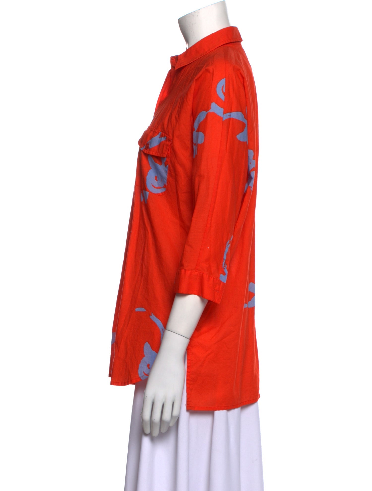 Tory Burch Printed Three-Quarter Sleeve Button-Up Top
