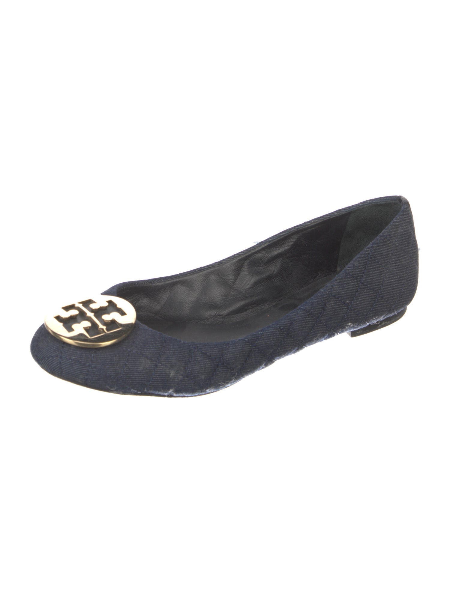 Tory Burch Denim Leather Trim Embellishment Flats
