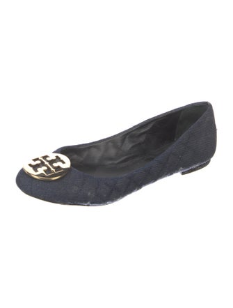 Tory Burch Denim Leather Trim Embellishment Flats