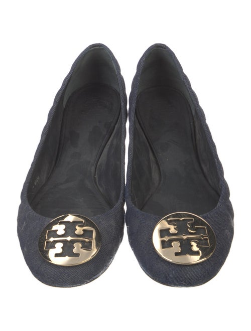 Tory Burch Denim Leather Trim Embellishment Flats