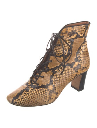 Tory Burch Embossed Leather Animal Print Lace-Up Boots