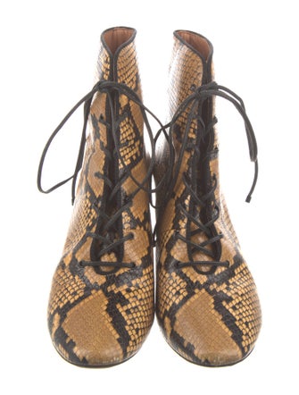 Tory Burch Embossed Leather Animal Print Lace-Up Boots