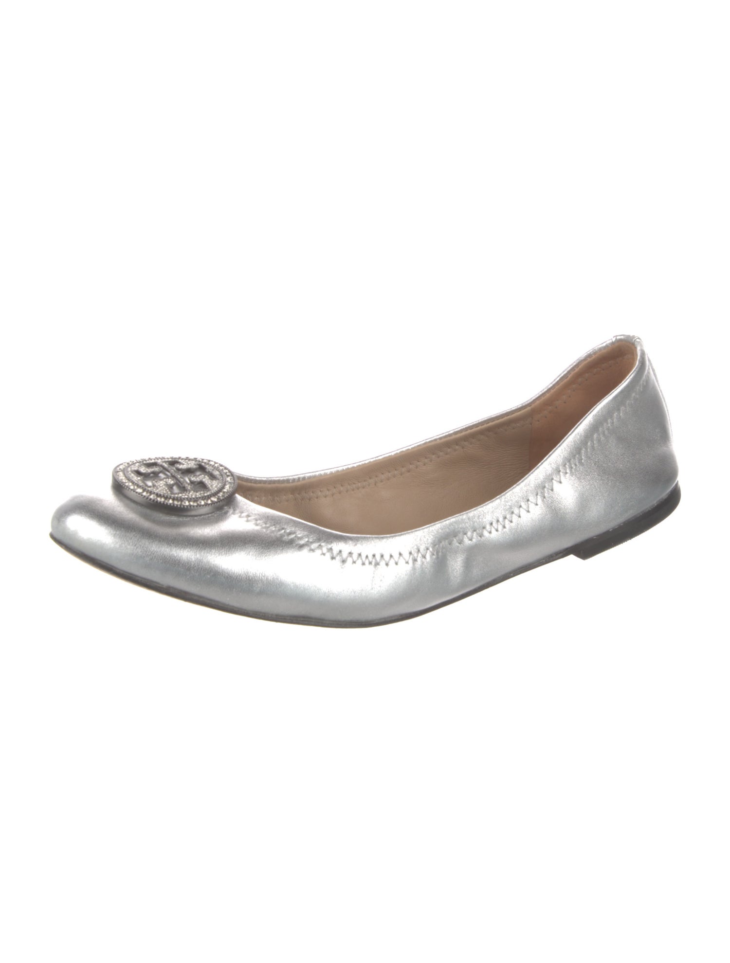 Tory Burch Leather Crystal Embellishments Ballet Flats