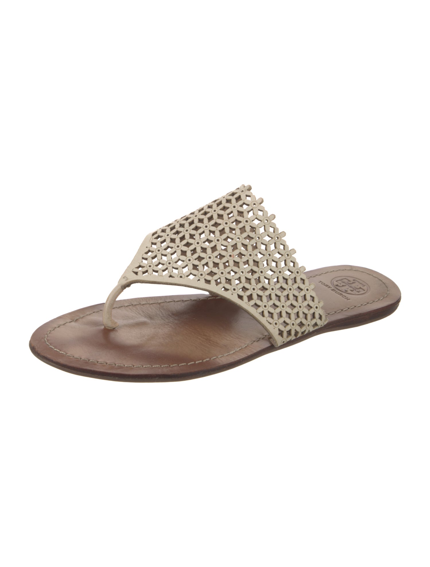 Tory Burch Leather Lasercut Accents Slides