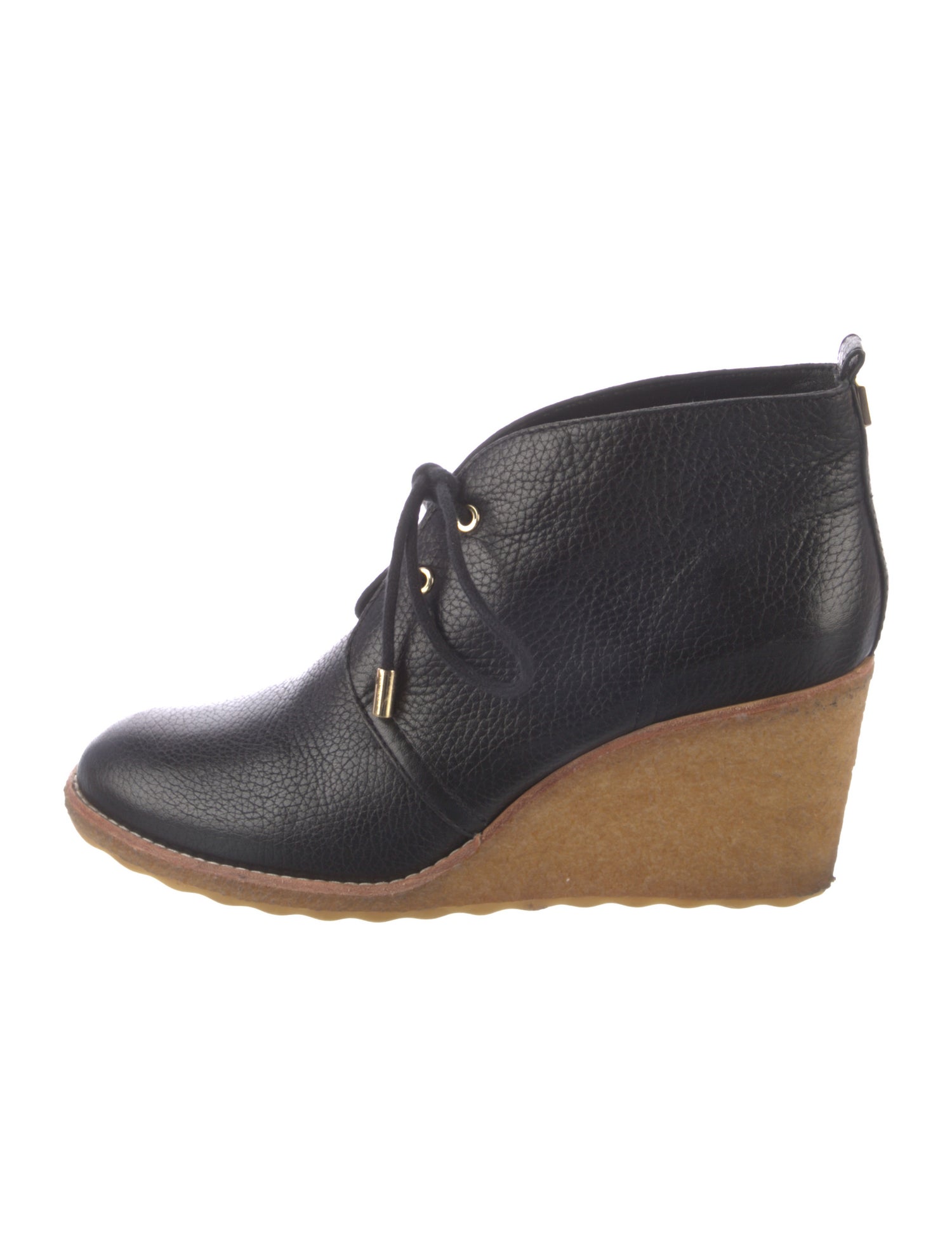 Tory Burch Leather Fur Trim Lace-Up Boots