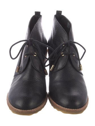 Tory Burch Leather Fur Trim Lace-Up Boots