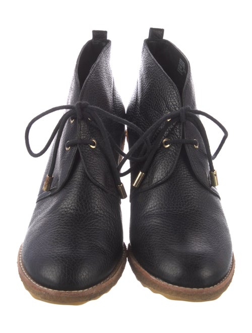 Tory Burch Leather Fur Trim Lace-Up Boots