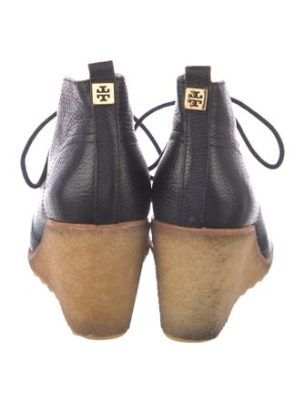 Tory Burch Leather Fur Trim Lace-Up Boots