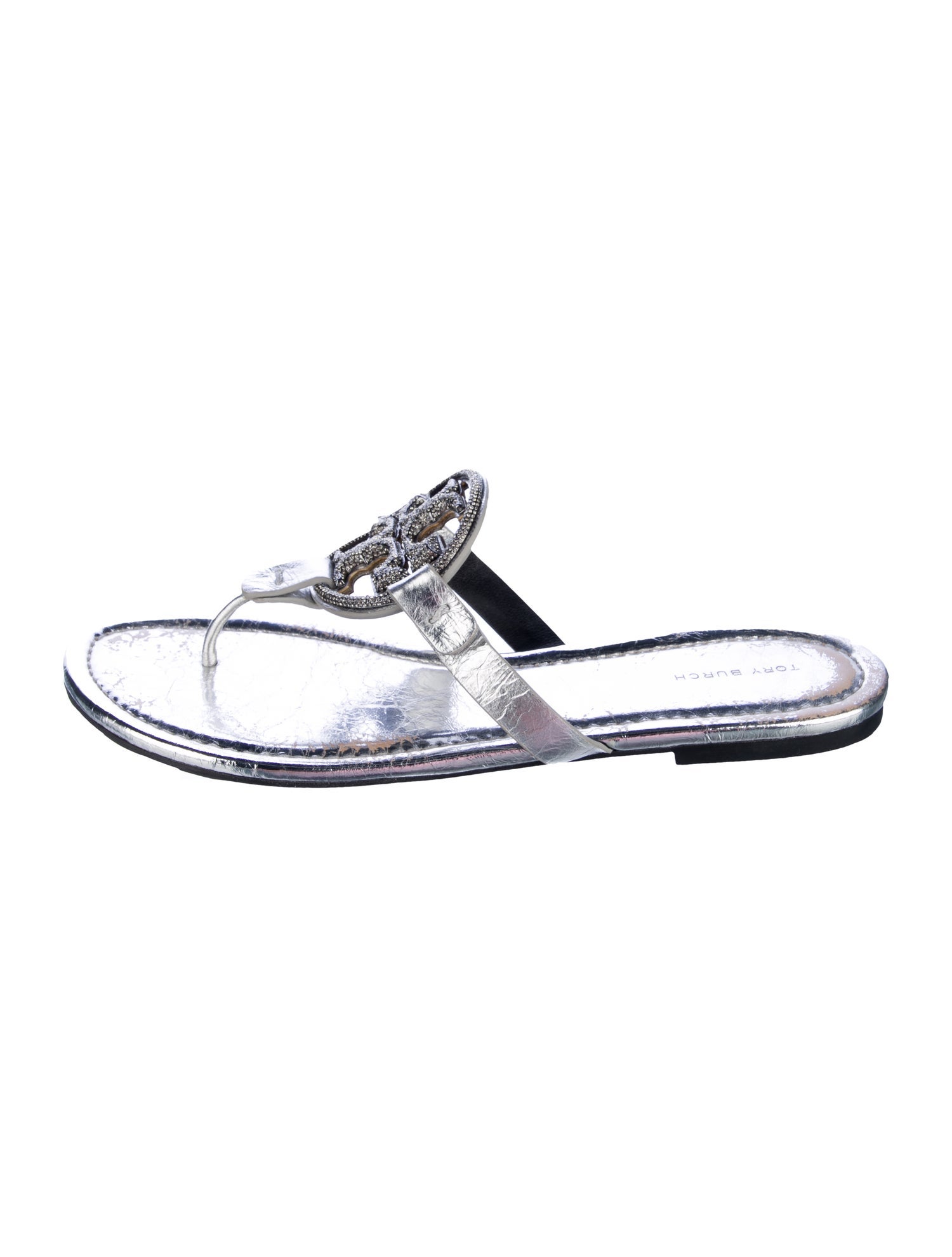 Tory Burch Patent Leather Crystal Embellishments Flip Flops