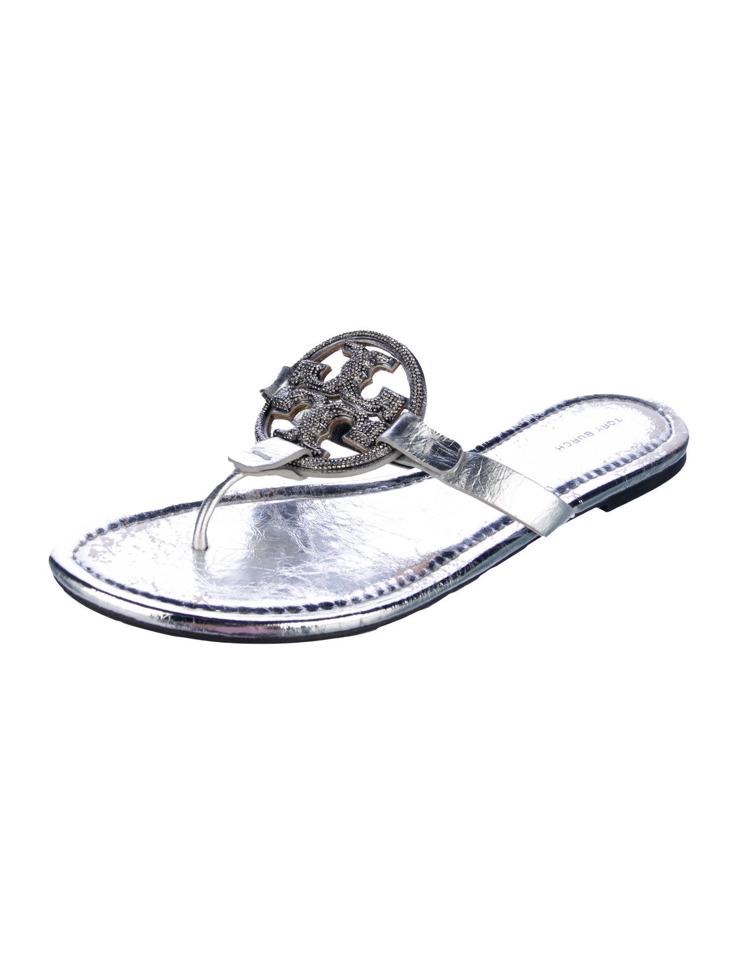 Tory Burch Patent Leather Crystal Embellishments Flip Flops