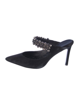 Tory Burch Suede Crystal Embellishments Mules