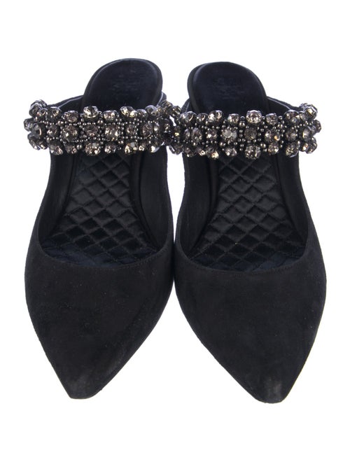 Tory Burch Suede Crystal Embellishments Mules