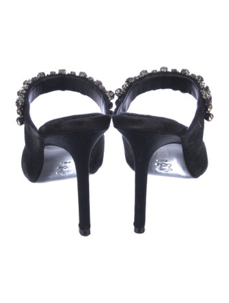 Tory Burch Suede Crystal Embellishments Mules