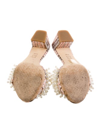 Tory Burch Faux Pearl Accents Tweed Pattern Slides