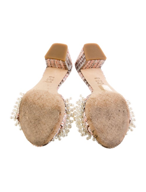 Tory Burch Faux Pearl Accents Tweed Pattern Slides