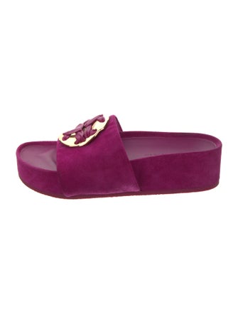 Tory Burch Suede Leather Trim Embellishment Slides