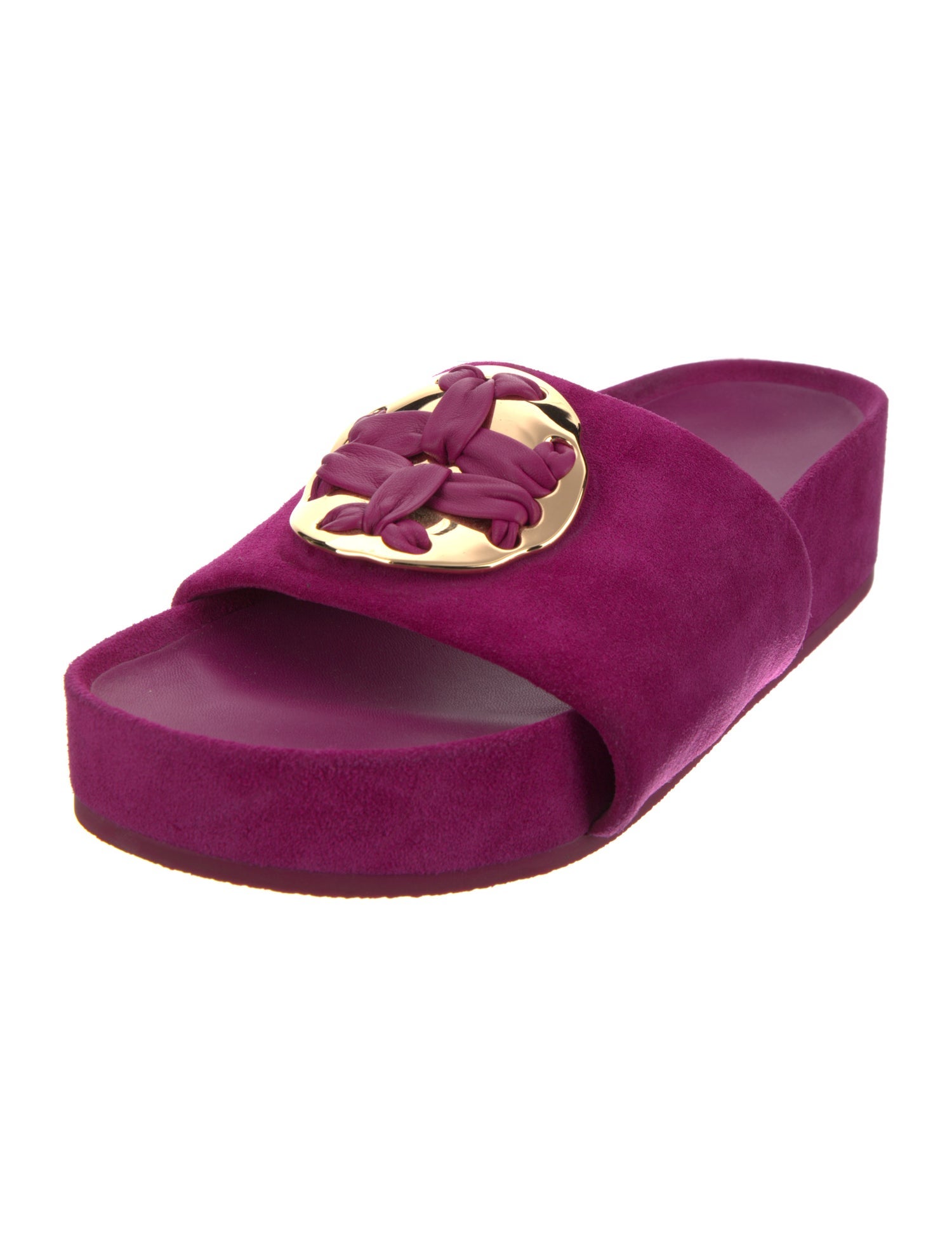 Tory Burch Suede Leather Trim Embellishment Slides