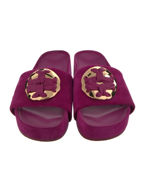 Tory Burch Suede Leather Trim Embellishment Slides