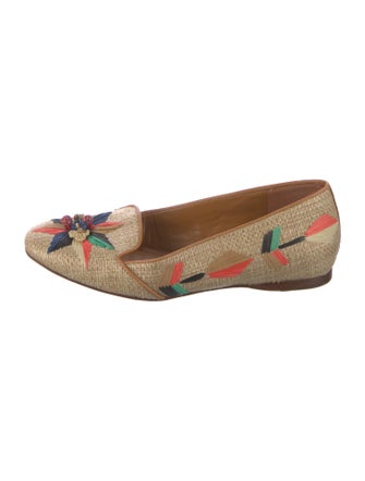Tory Burch Raffia Floral Print Loafers