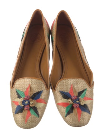 Tory Burch Raffia Floral Print Loafers
