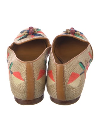Tory Burch Raffia Floral Print Loafers
