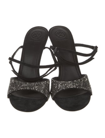 Tory Burch Suede Crystal Embellishments Sandals