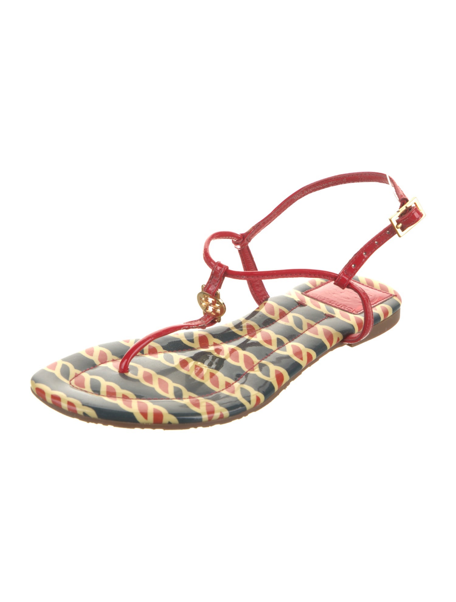 Tory Burch Patent Leather Printed T-Strap Sandals