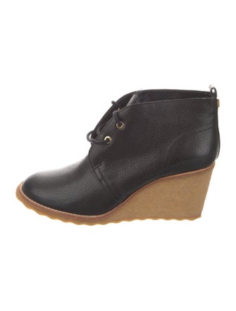 Tory Burch Leather Fur Trim Lace-Up Boots