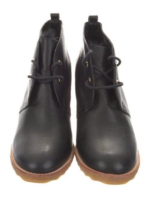 Tory Burch Leather Fur Trim Lace-Up Boots