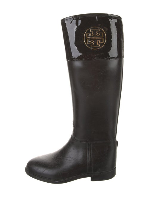 Tory Burch Rubber Leather Trim Embellishment Rain Boots