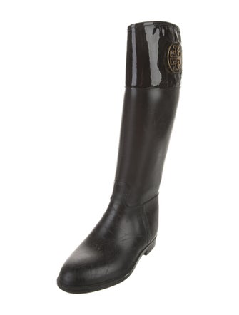 Tory Burch Rubber Leather Trim Embellishment Rain Boots