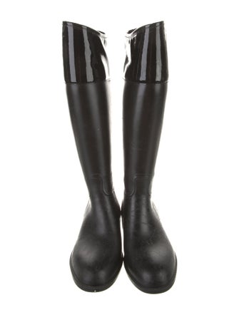 Tory Burch Rubber Leather Trim Embellishment Rain Boots