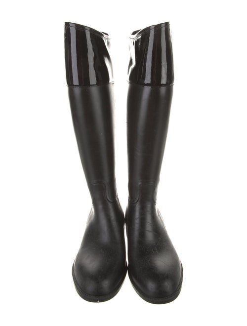 Tory Burch Rubber Leather Trim Embellishment Rain Boots
